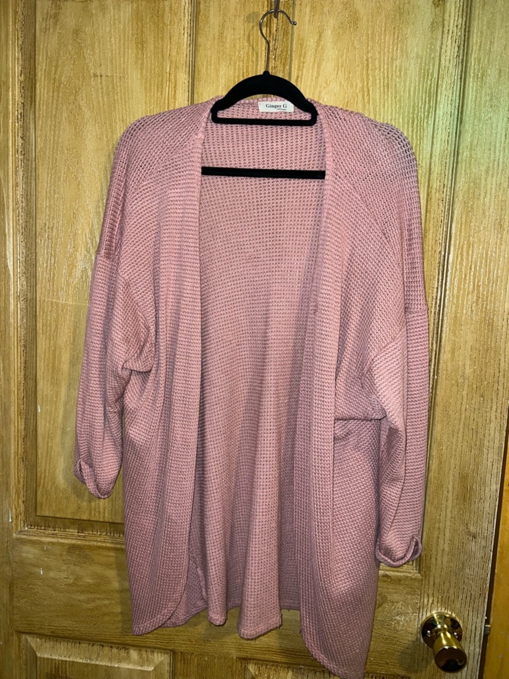 Ginger G Open-Front Pink Waffle Knit Cardigan size large